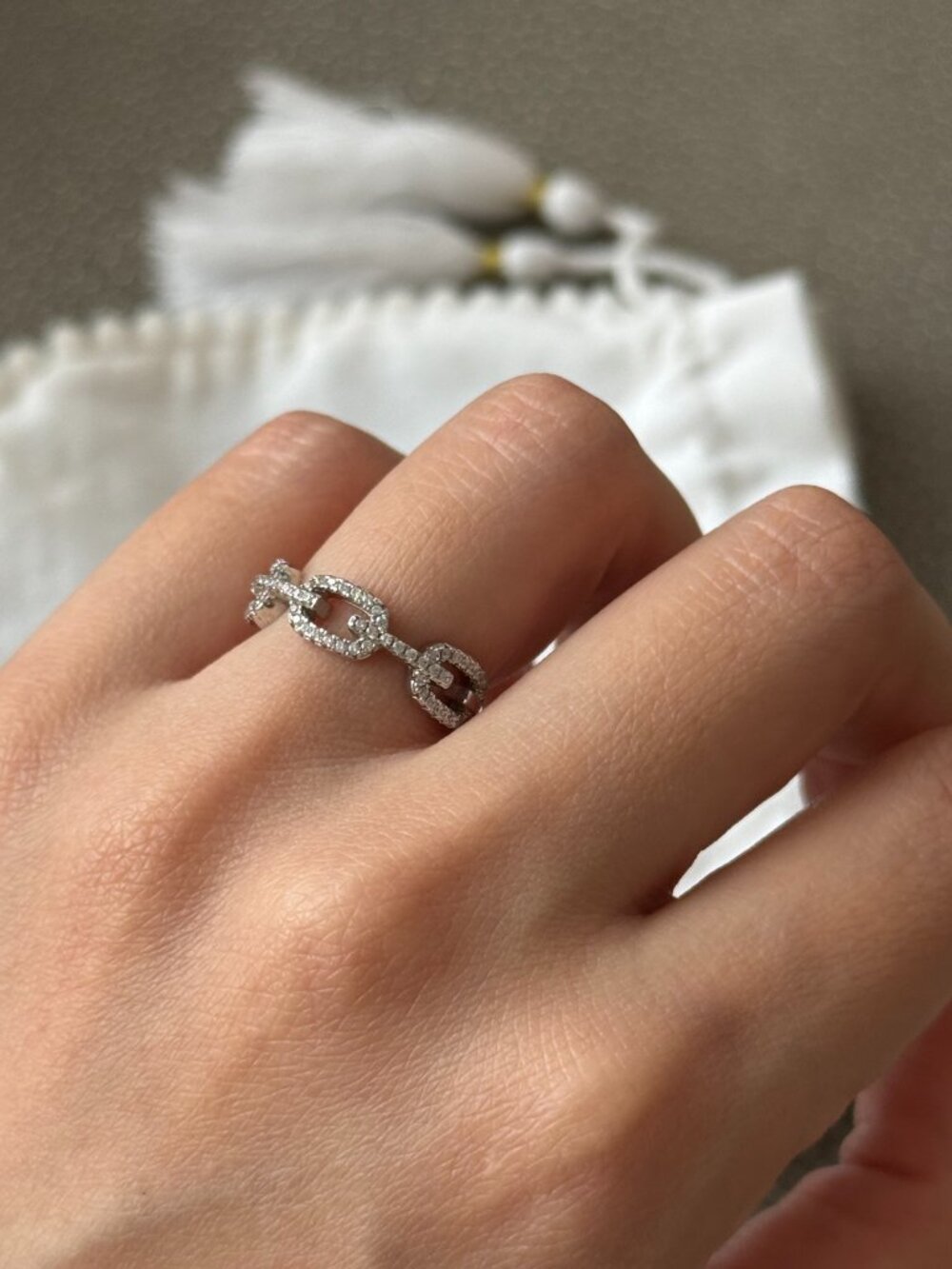 Objekts Sterling Silver Pave Chain Link Ring Size 5.5